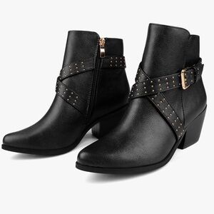 Studded Black Ankle Booties with Buckle Detail